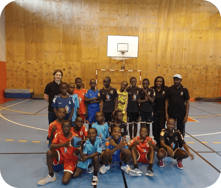 The team in an indoor court